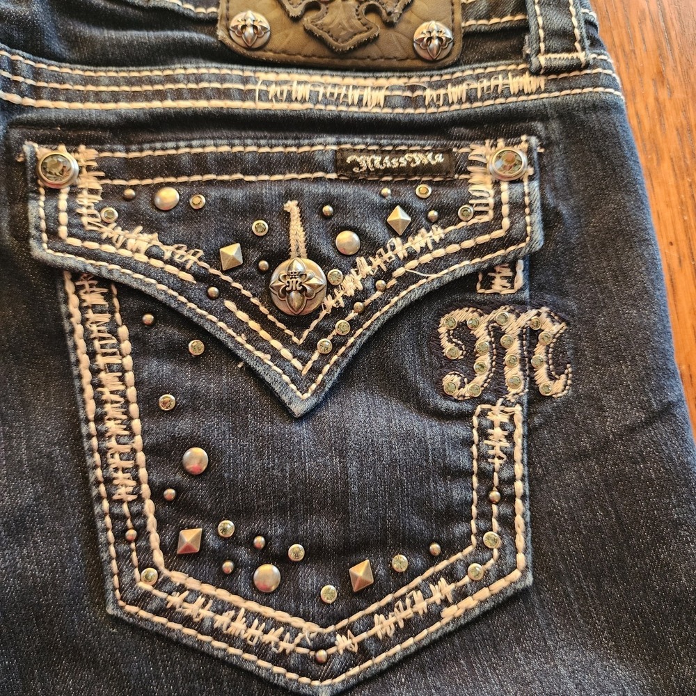 Miss Me Womens 28 Easy Boot  Dark Blue‎ Jeans Embroidered Studded